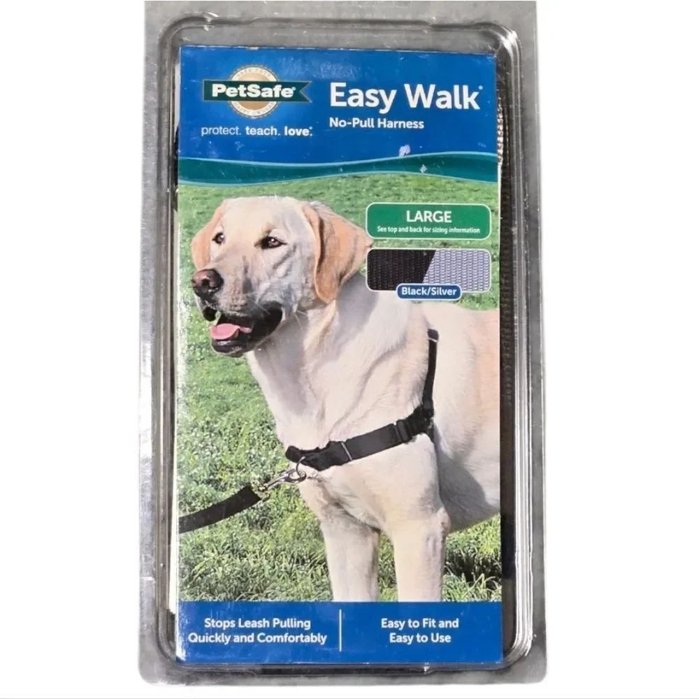 NWT PetSafe Easy Walk Dog Harness Large No-Pull Harness Black Silver Pet Leash